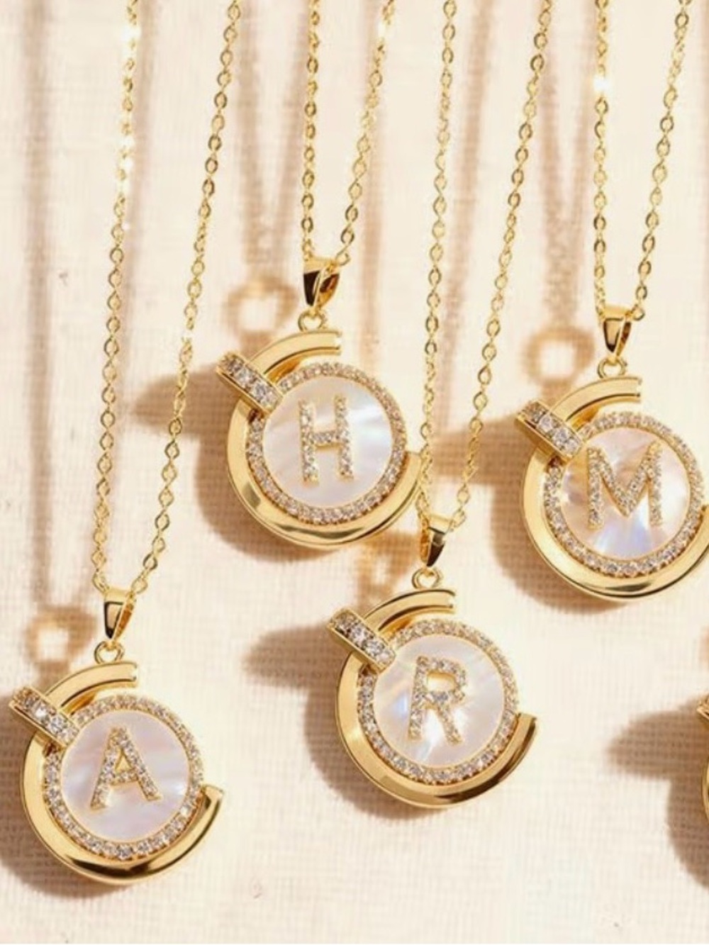 Anthropologie 14K Gold Initial Letter Mother of Pearl CZ Nail Pendant Necklace